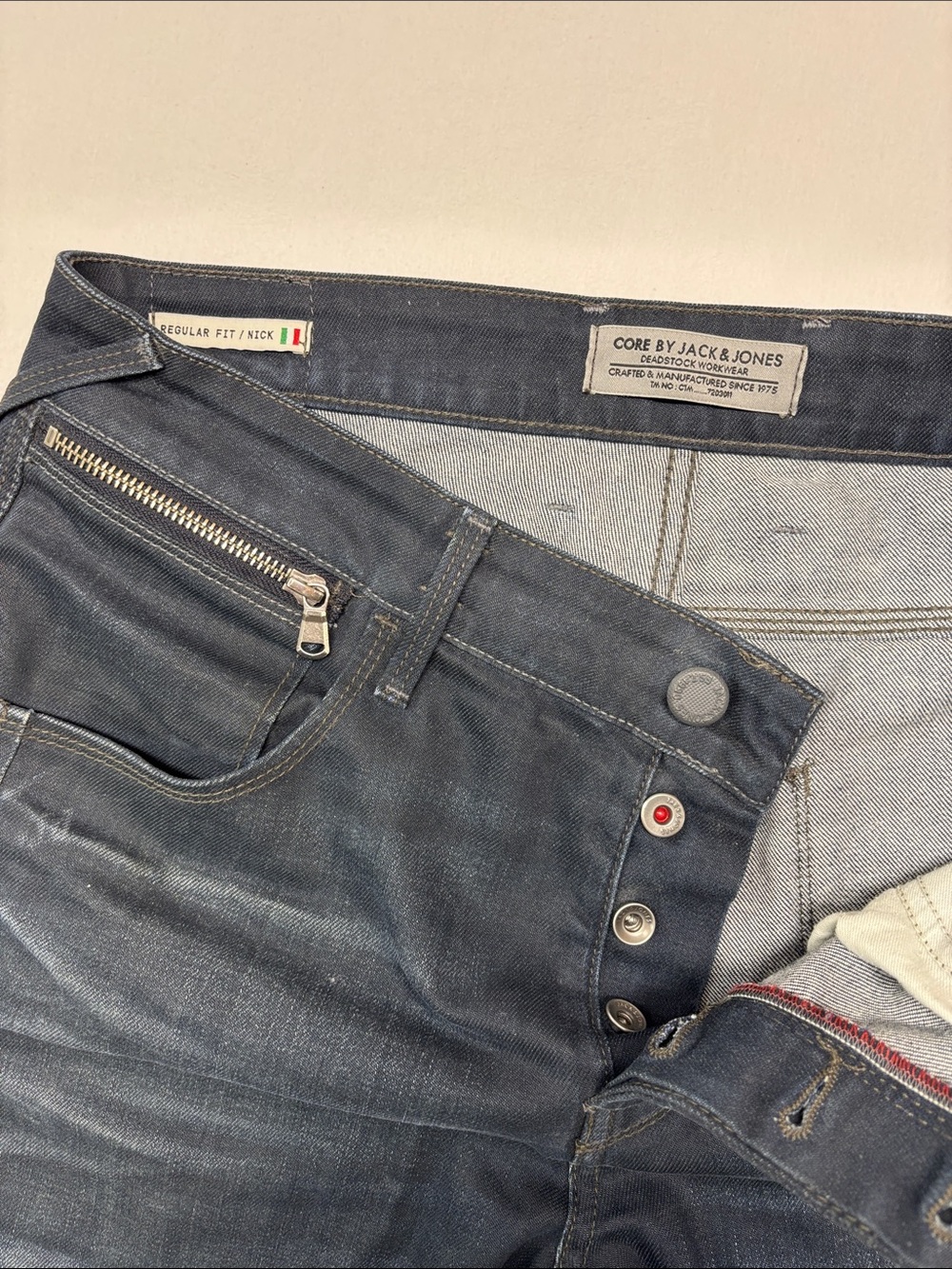 CORE by Jack & Jones Men's Regular Fit Straight Dark Blue Jeans w/Zip Pocket 316 - Picture 2 of 6
